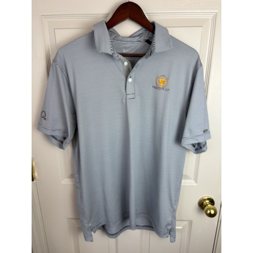 Nike Polo Shirt Mens Medium Blue White Excellent Presidents Cup Quail Hollow